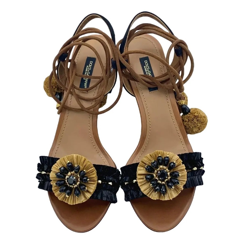Dolce & Gabbana Raffia Black and Tan Women's Sandals